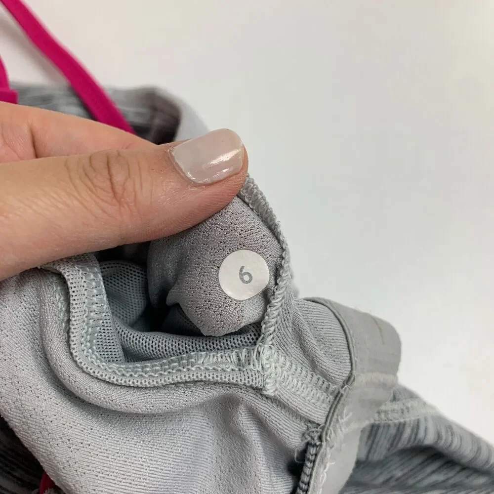 Lululemon Dancing Warrior Tank Top Womens 6 Gray Pink Strappy Shelf Bra Athletic